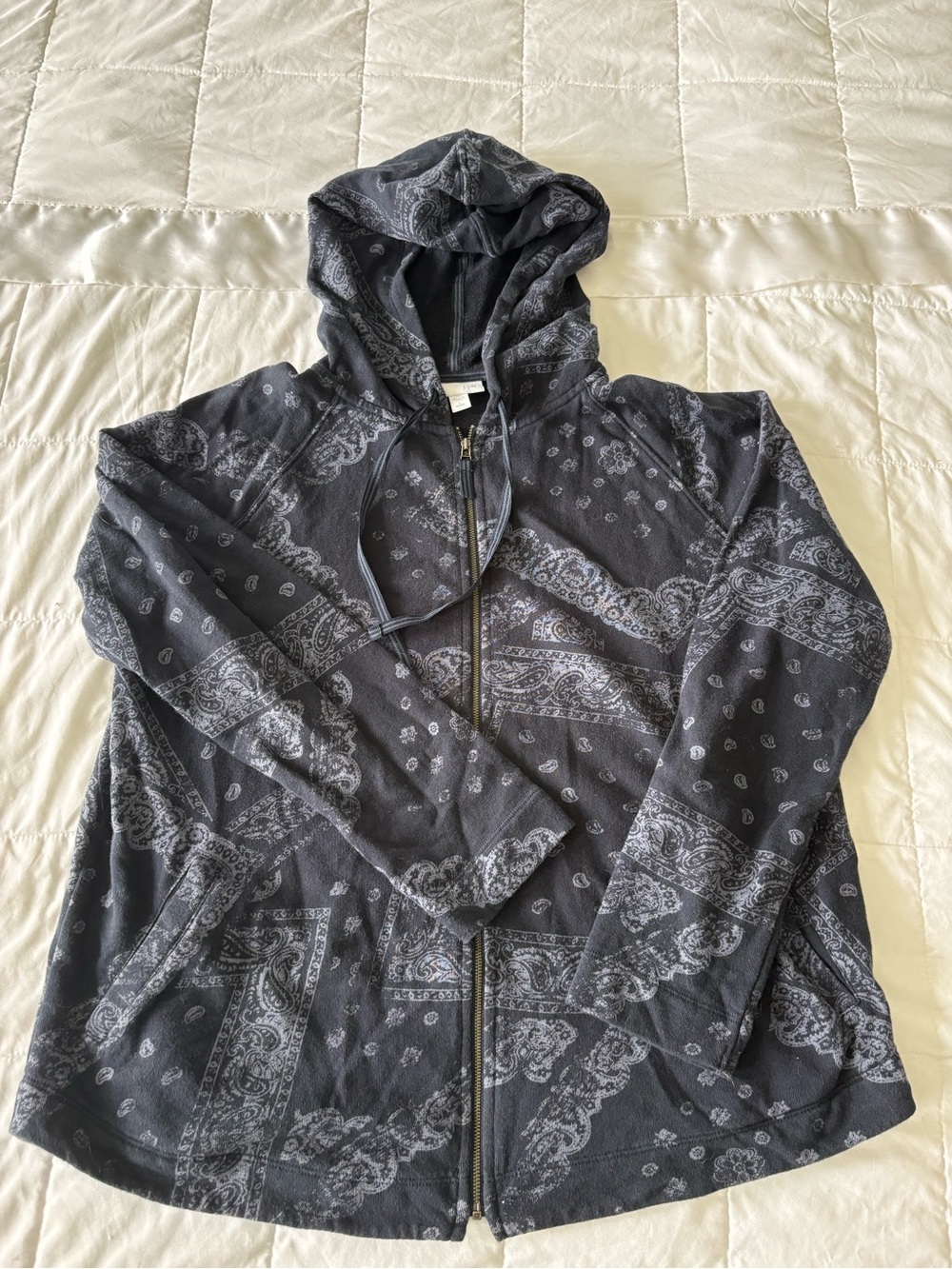 J. Jill Blue Paisley Zip-Up Hoodie Jacket